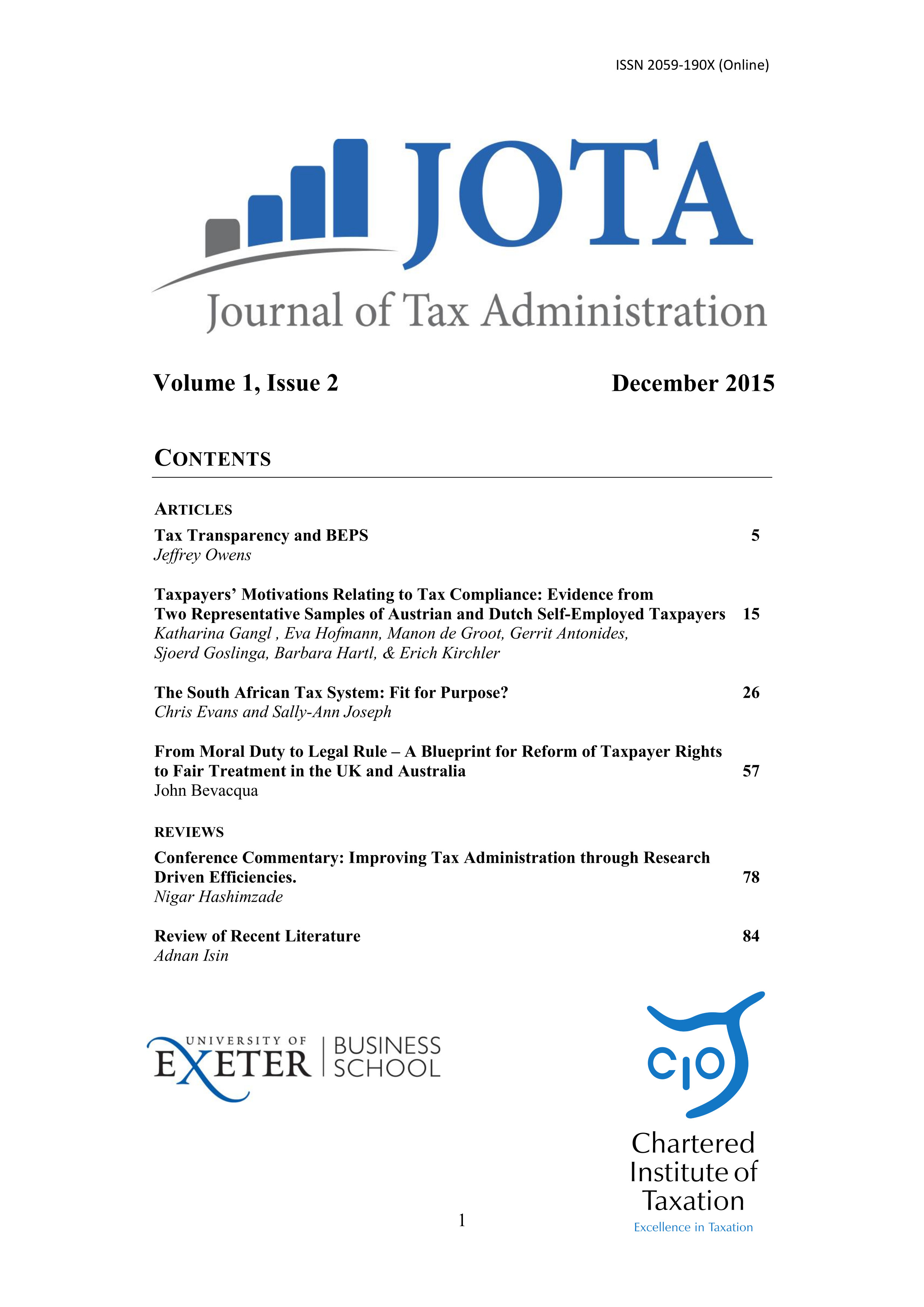 Volume 1 Issue 2 of JOTA - Cover