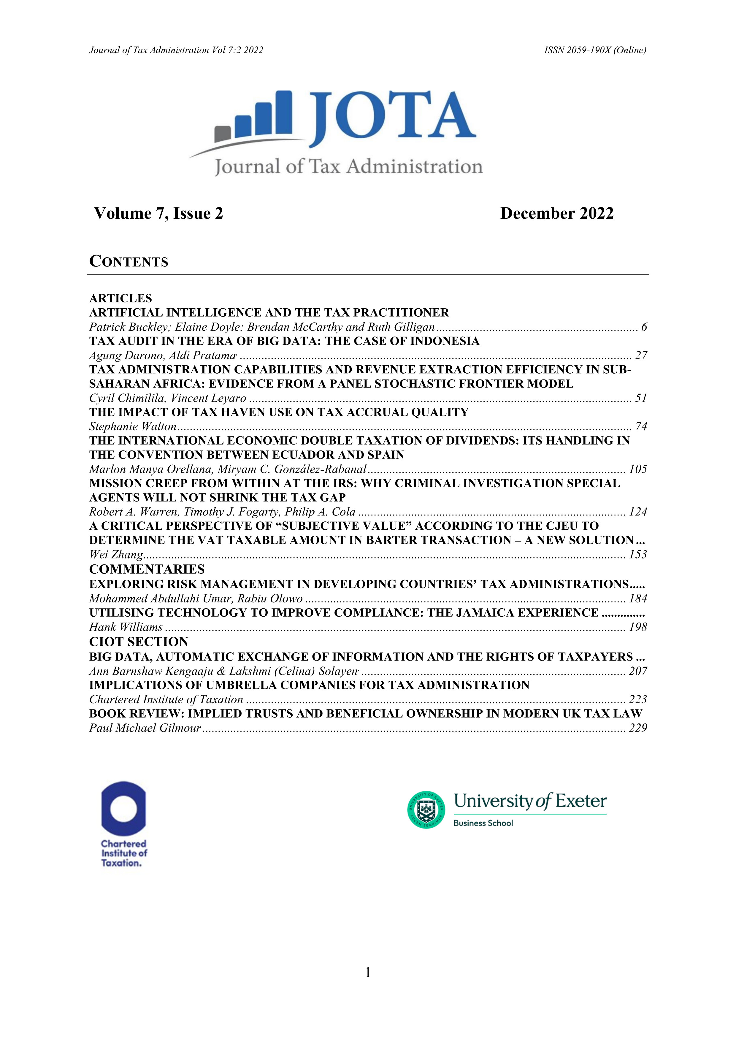 Vol 7 Issue 2 of JOTA - Cover Page