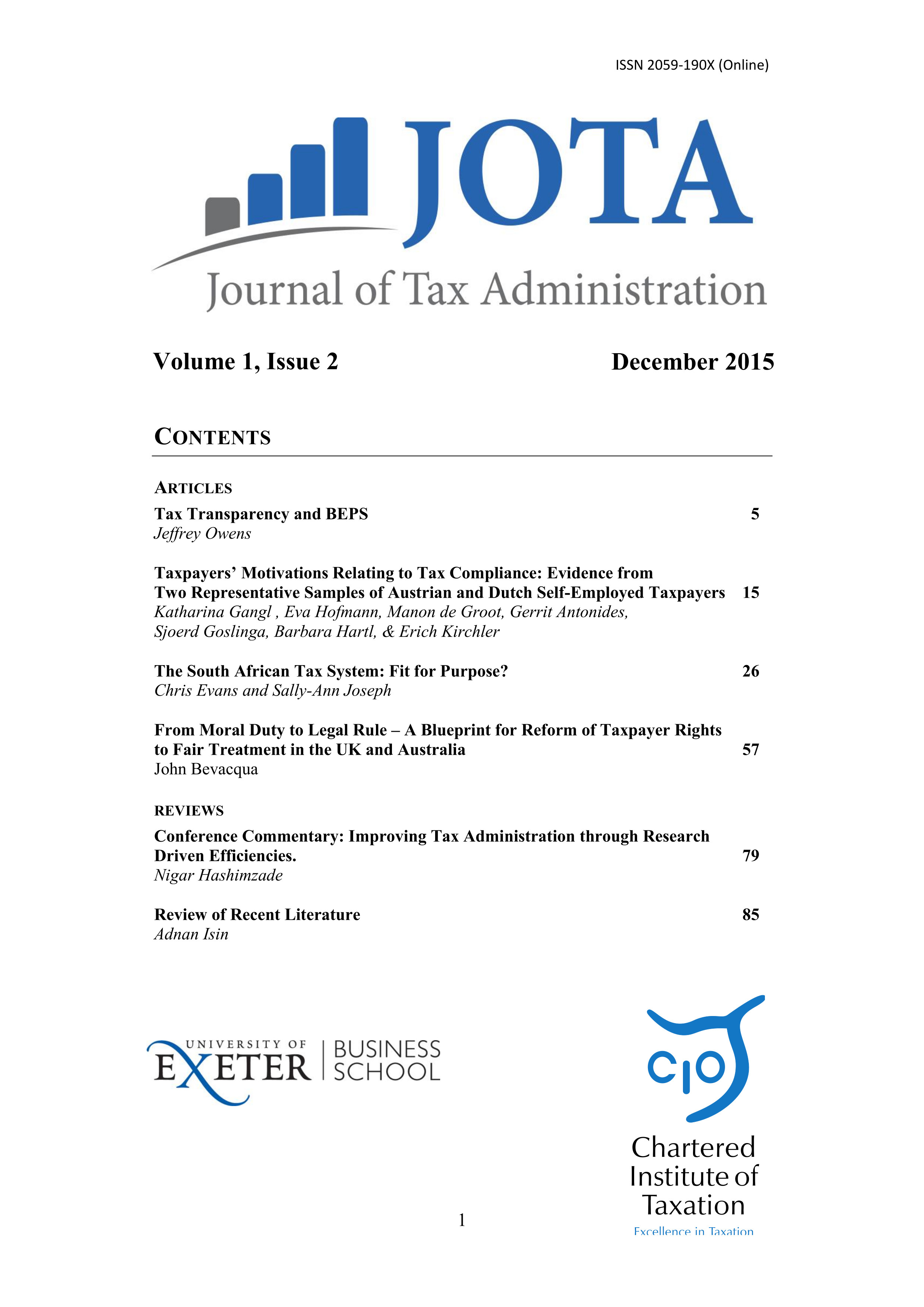 Volume 1.2 of JOTA - Contents, Editorial Board, About the Journal Cover