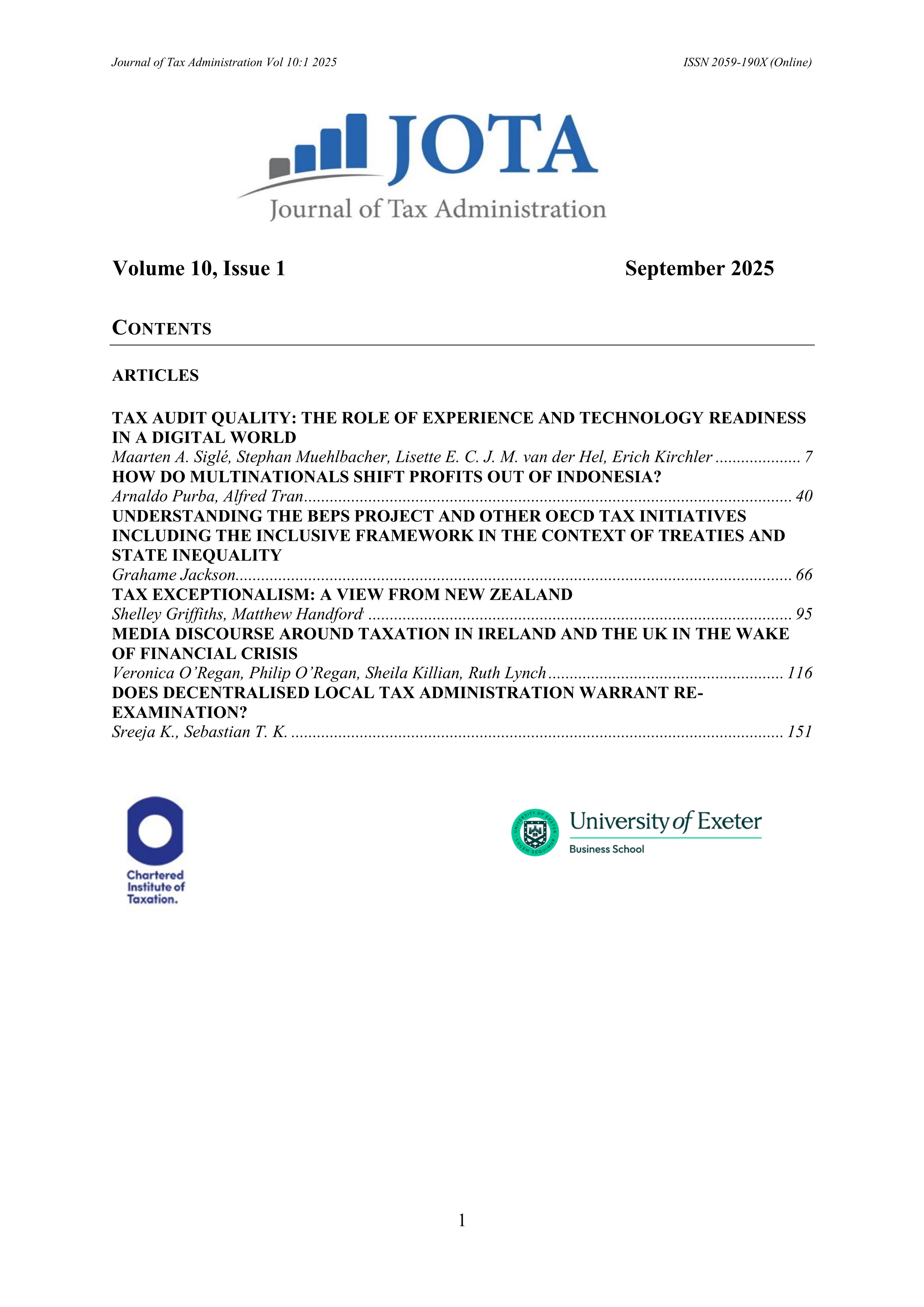 Image of cover page of JOTA Volume 10 Issue 1