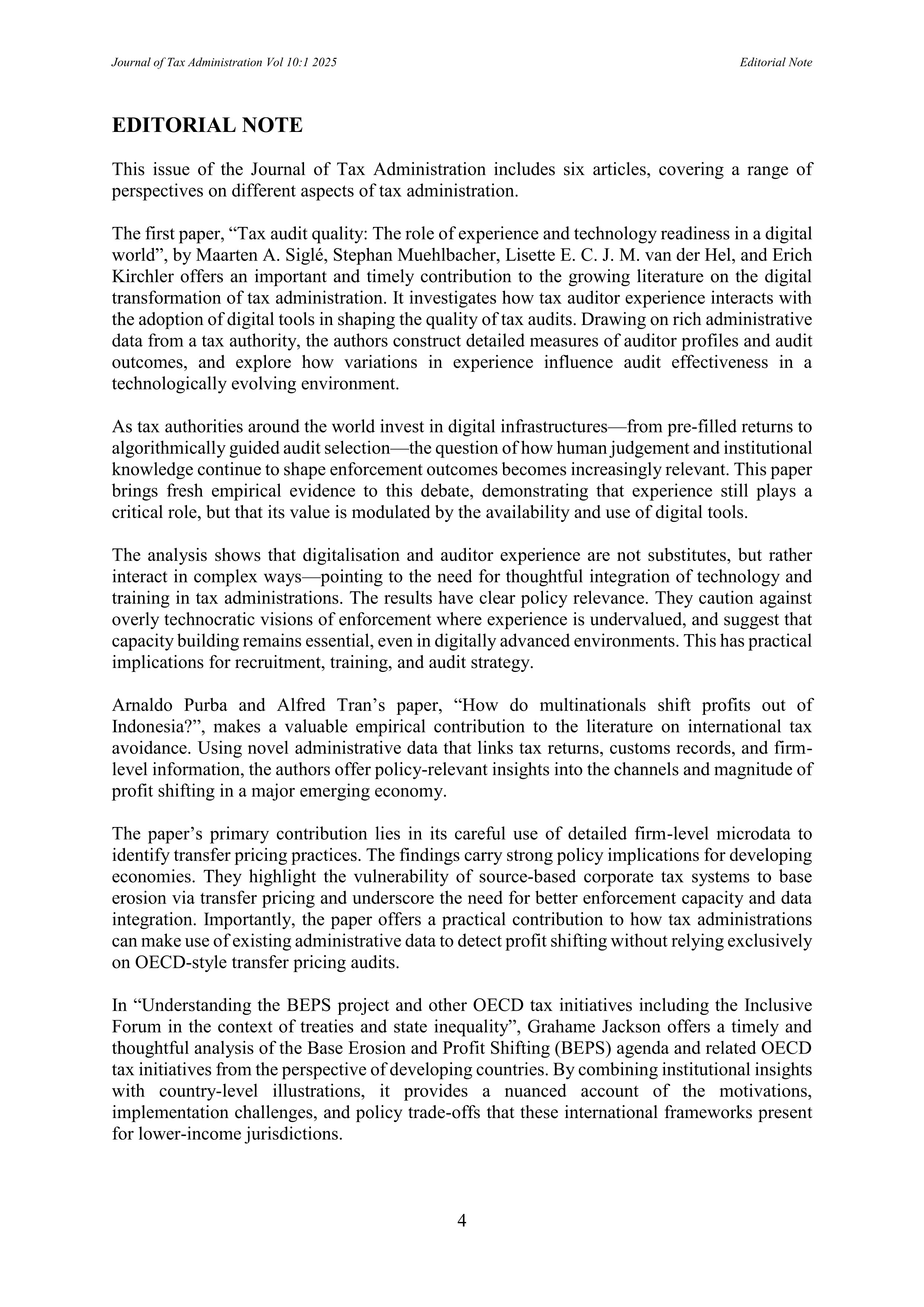 Image of first page of Editorial Note, JOTA Volume 10 Issue 1