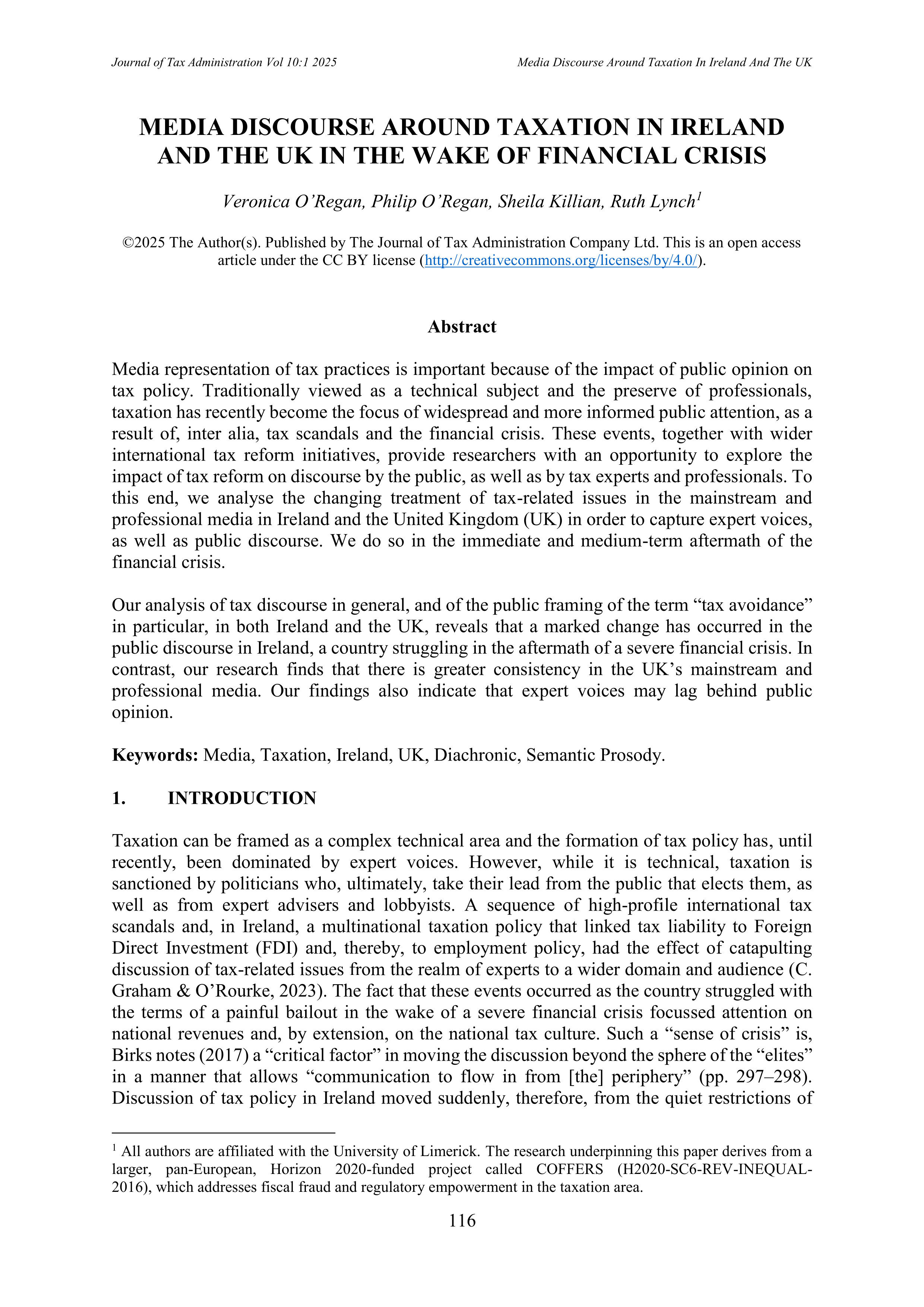 Image of cover page for O'Regan et al, JOTA Volume 10 Issue 1