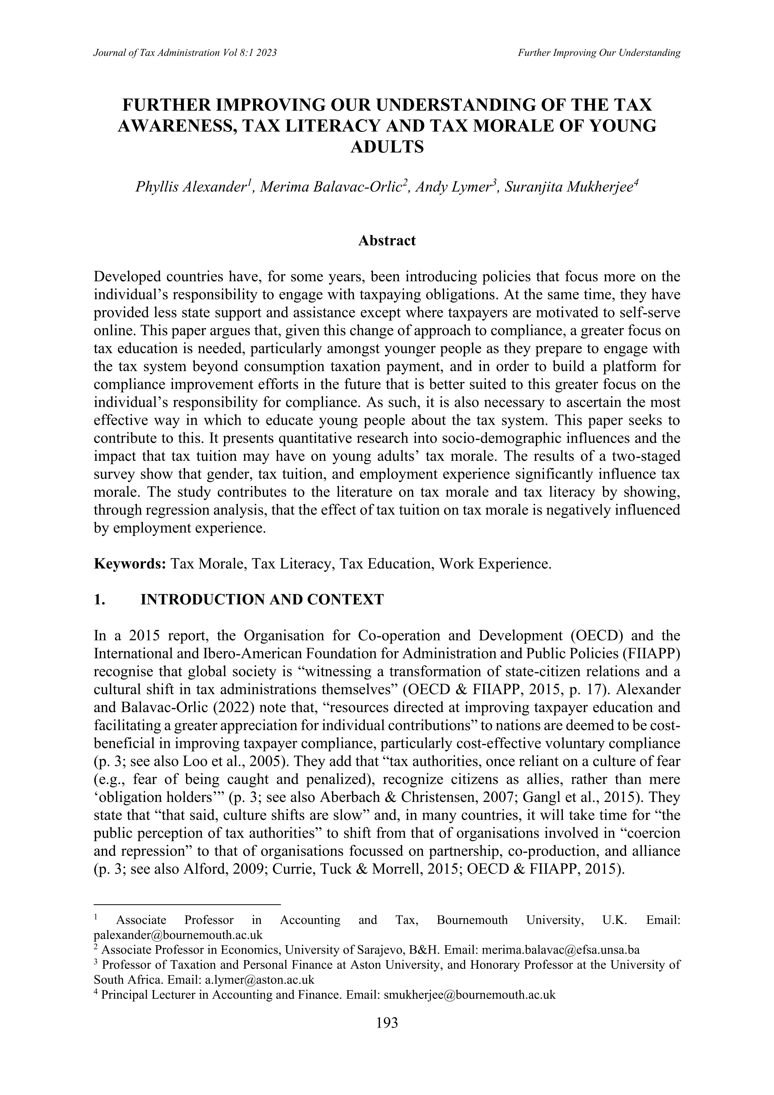 Volume 8.1 of JOTA - Alexander et al. Cover Page