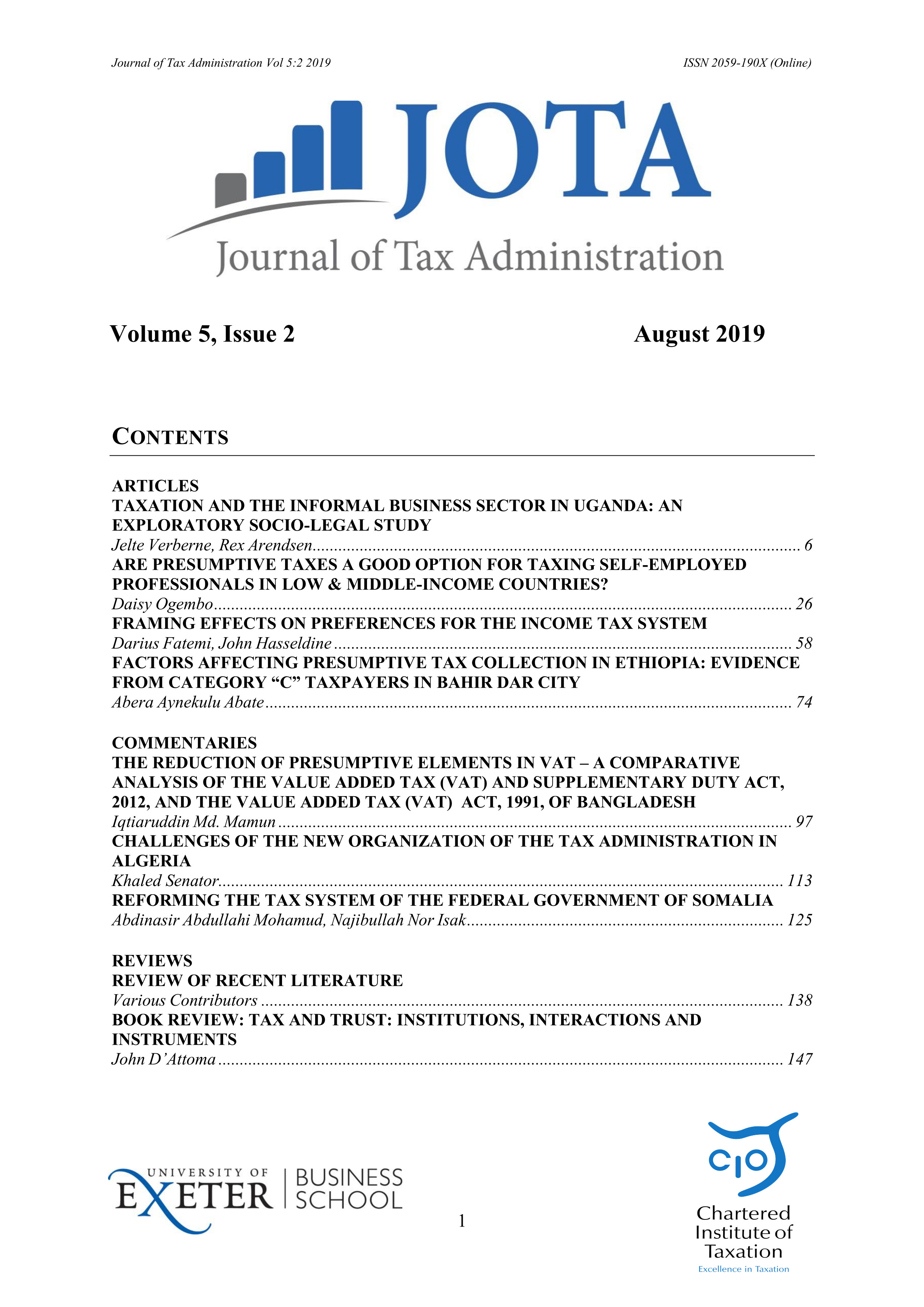 Volume 5.2 of JOTA - Contents. Editorial Board, About the Journal Cover