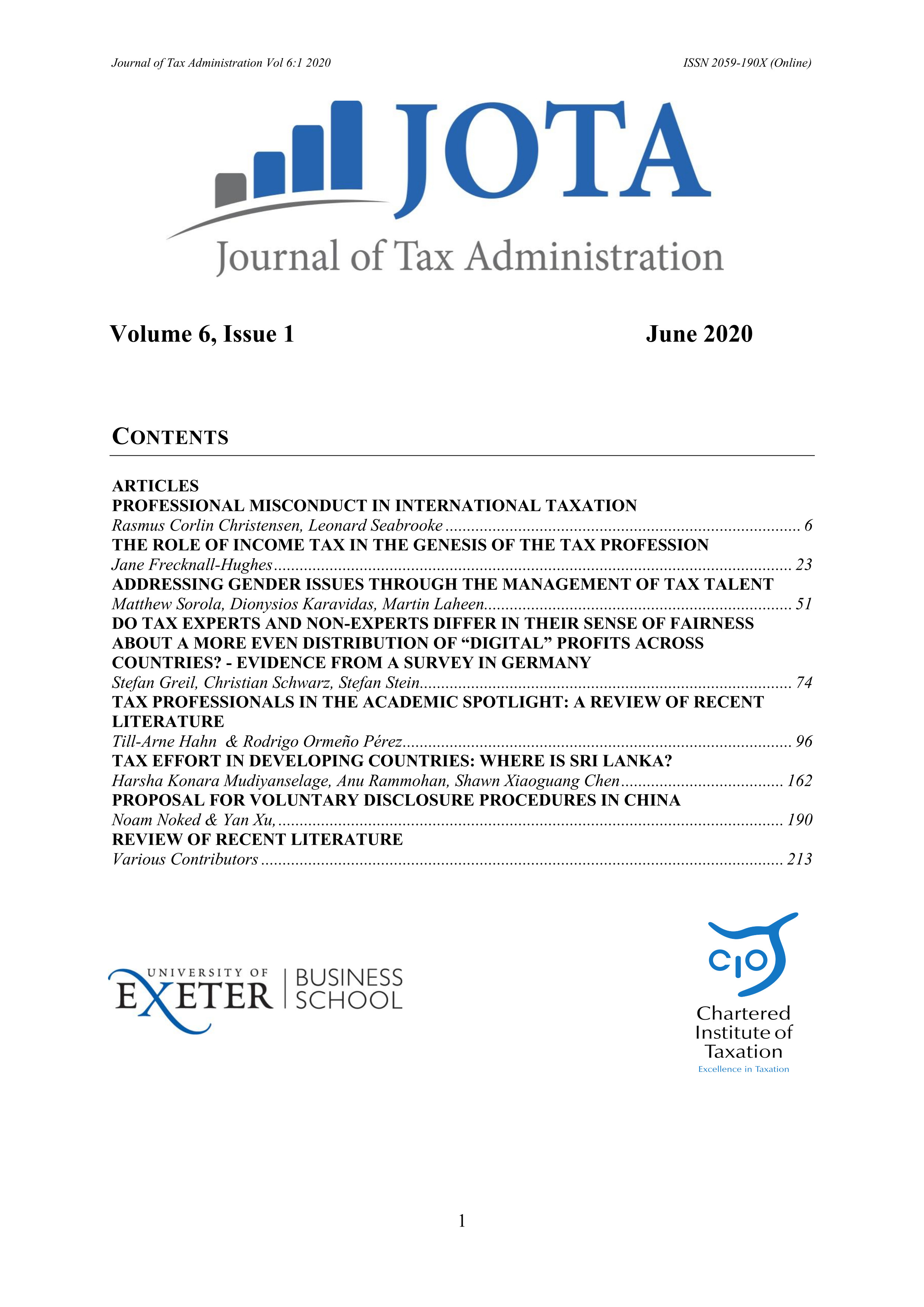 Volume 6.1 of JOTA - Contents, Editorial Board, About the Journal Cover