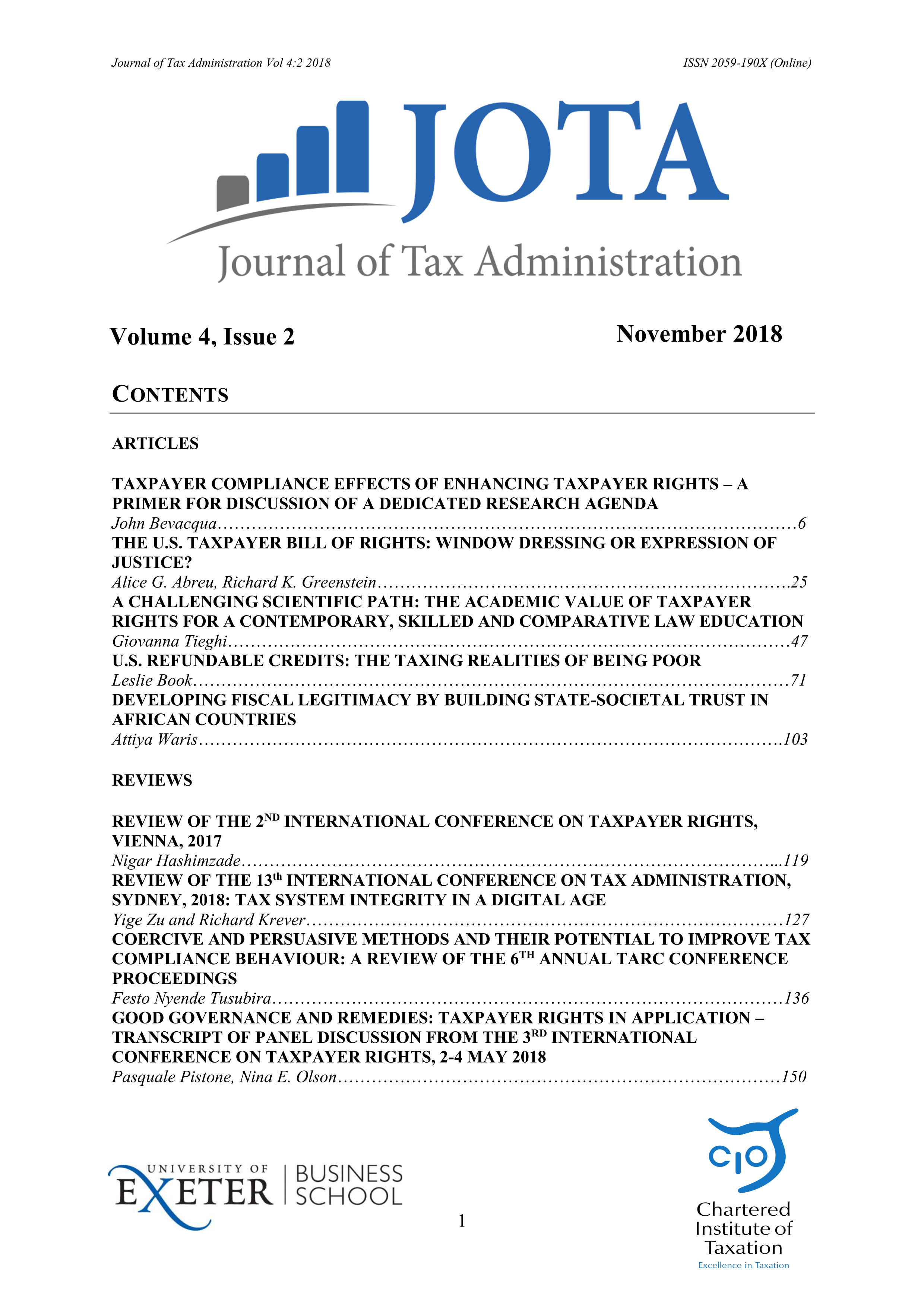 Volume 4.2 of JOTA - Contents, Editorial Board, About Cover