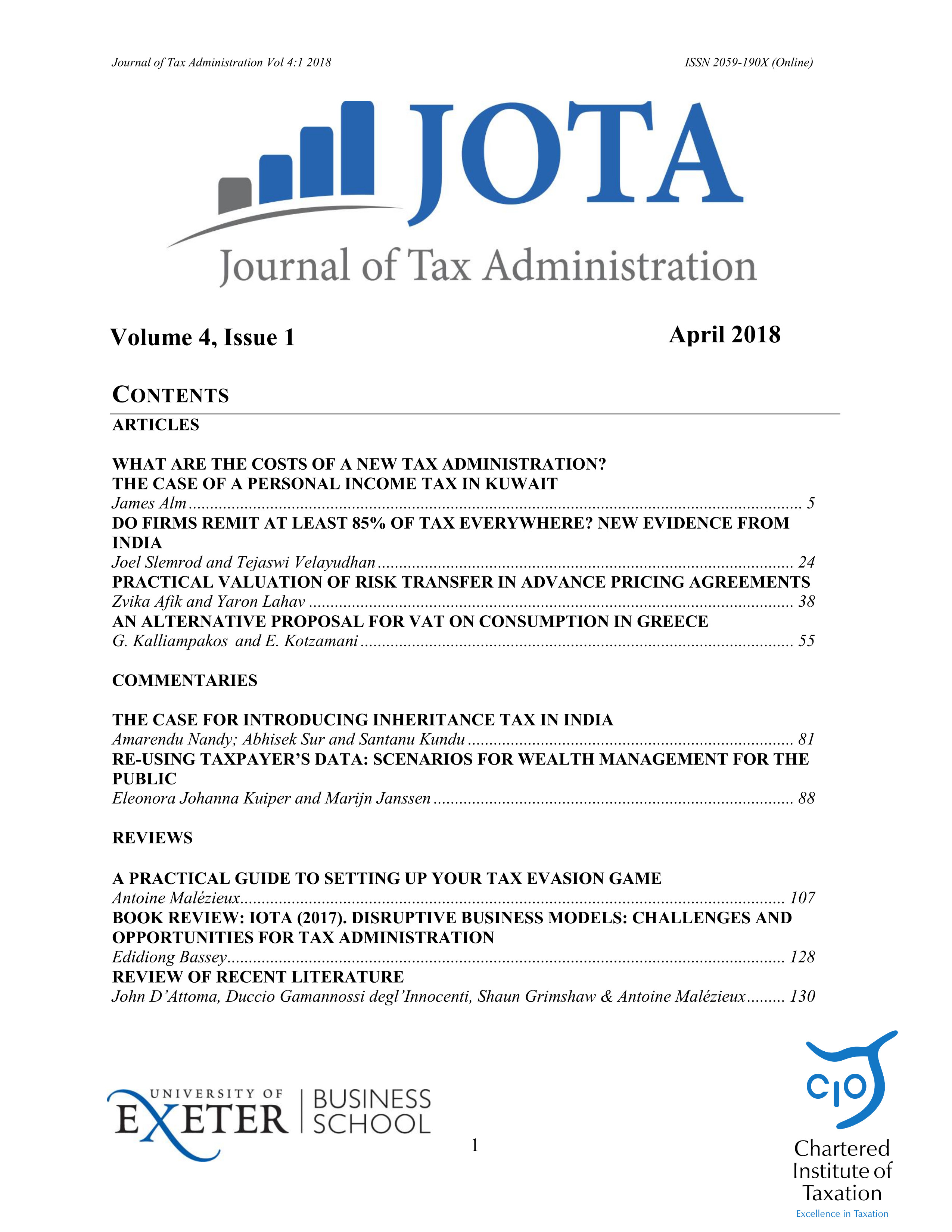 Volume 4.1 of JOTA - Contents, Editorial Board, About the Journal